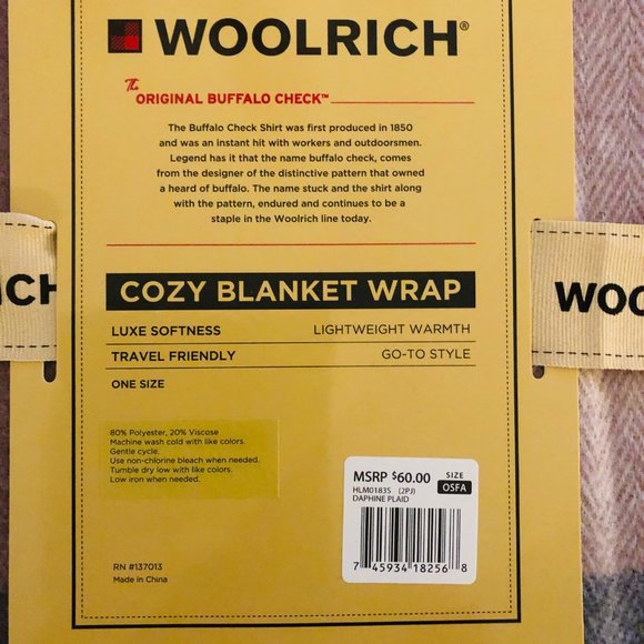 WOOLRICH Plaid Cozy & Soft Blanket Wrap Size OSFA - Picture 3 of 6